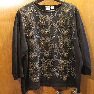 Jacque & KoKo 26/28 Black Beaded Sweatshirt